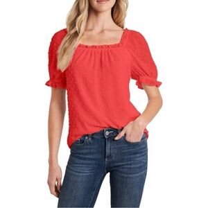 CeCe Women’s Red Swiss Dot Square-Neck Top